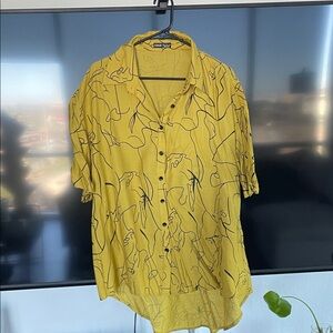 SHEIN Yellow Abstract Button Down Shirt